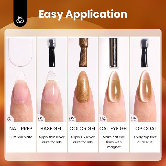 Beetles Brown Cat Eye Gel Nail Polish - Amber Glint Cat Eye Gel Polish, 15ML Fall Brown Gold Powder Magnetic Glitter Gel Polish Soak Off UV French Nail Art Salon DIY Manicure Gift for Women
