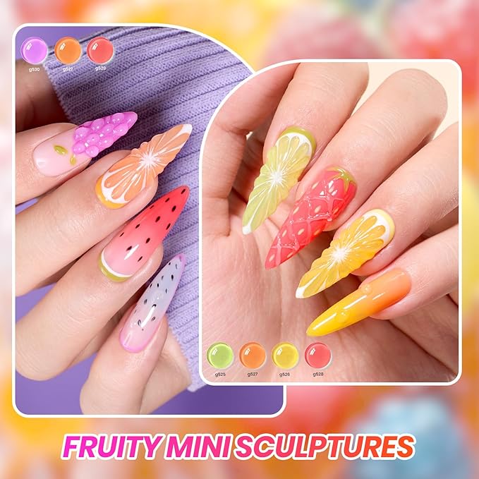 Beetles Candy Spritz Jelly Gel Nail Polish Set - 6 Colors Pastel Spring Gel Nail Kit Red Purple Blue Green Yellow Orange Sheer Translucent Effect Soak Off UV Nail Art Manicure Gift for Women