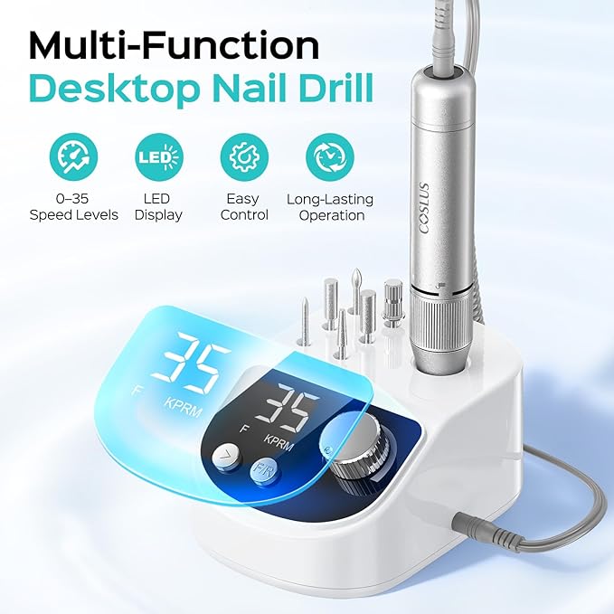 COSLUS E50 Professional Electric Nail Drill: Upgraded Steady Power with LED Display for Acrylic, Gel & Natural Nails - Easy to Use for Women, Nail Art Practice, Desktop Nail File at Home DIY or Salon
