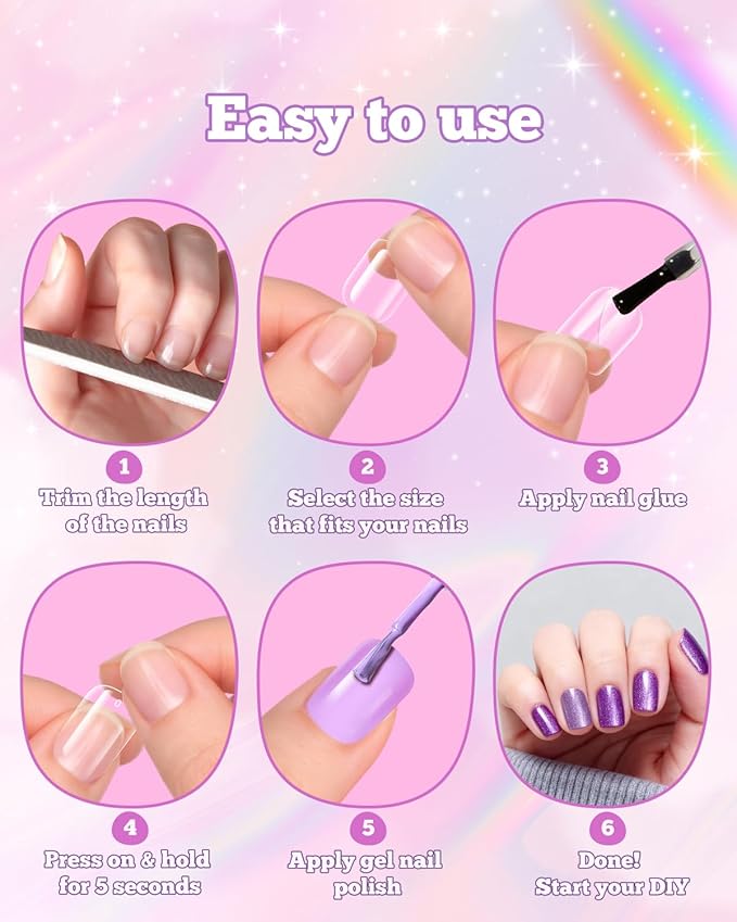 krofaue Kids Nail Tips - 240pcs Children Square Clear Press On Nails for Little Girls 10 Sizes Soft Gel Tips Extensions for DIY Decoration (9-12 years old)