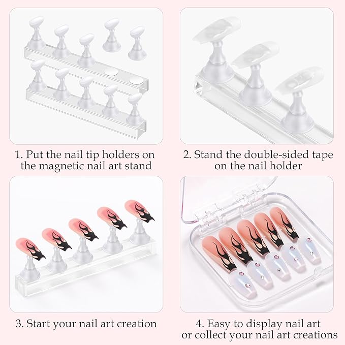 Etercycle Acrylic Nail Art Display Stand - Magnetic Practice Holder for Painting Nails With Double-sided Tape - Home DIY Salon Supplies (White)