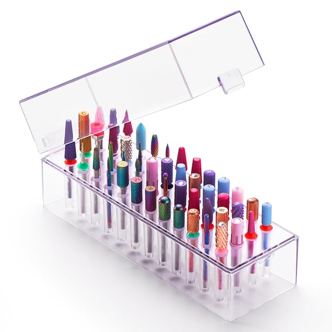MelodySusie Nail Drill Bits Holder, 48 Holes Case, Portable Dustproof Displayer Organizer Container, Nail Tech Professional Nail Art Tool, Travel Salon Home, Clear (Drill Bits Not Included)