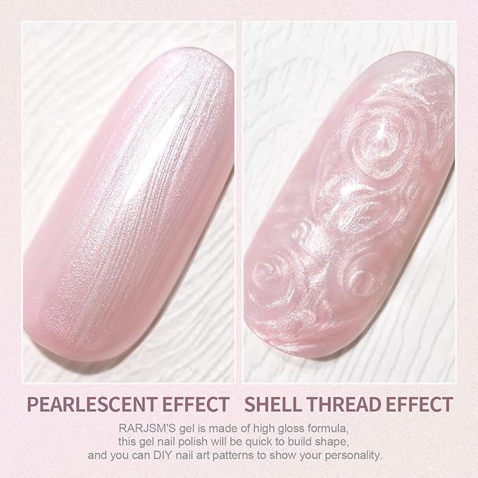 RARJSM Pearl Gel Nail Polish, Light Pink Glitter Drawing Gelpolish Soak Off UV Shimmer Mermaid Nail Gel for Salon Home DIY Manicure Use