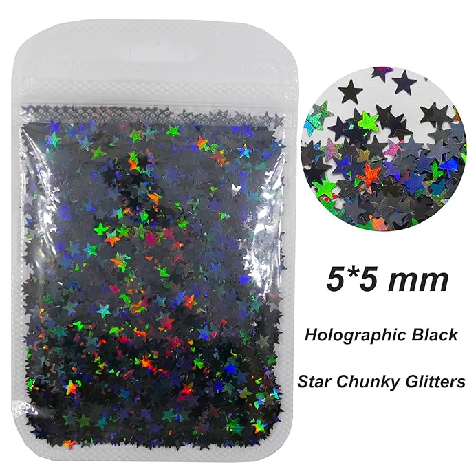 80g Mixed Color Star Chunky Glitter Sequins Iridescent Holographic Stars Glitters Flakes Sparkles Sticker Arts Crafts Resin Supplies Nail Art DIY Designs Decor Confetti (Star)