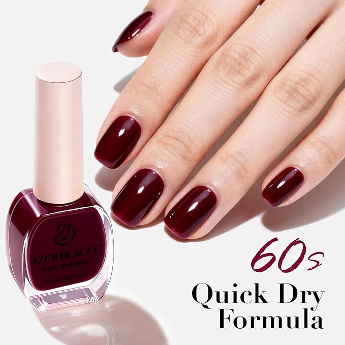 AZUREBEAUTY Dark Red Nail Polish, Quick Dry Strengthening Formula, Natural Nail Treatment, DIY Salon at Home, Women Gifts, 0.34 fl oz