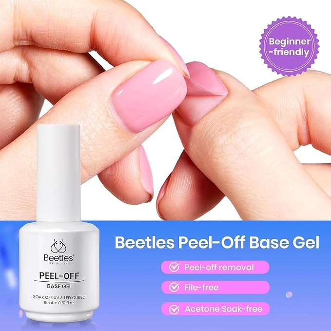 Beetles Peel Off Gel Base Coat: 15ml Peel Off Base Coat for Gel Nail Polish, Soak Off-Free Easy Removal without Damage, Long Lasting for Weak Thin Nails