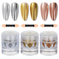 3 Jar Gold Silver Copper Brown Gold Chrome Nail Powder Metallic Mirror Effect Nail Glitter Pigment Powder, Nail Chrome Powder for Nails Gel Polish Design