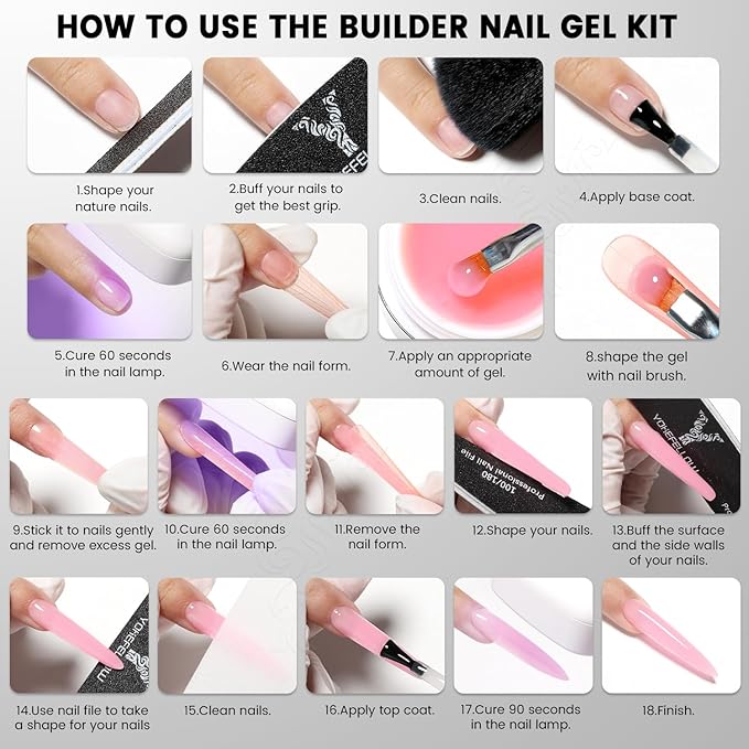 50g Builder Gel for Nails, Long-Lasting Soak-Off Nail Extension Gel for Beginners & DIY Home Salon Manicure(YMH002-White)