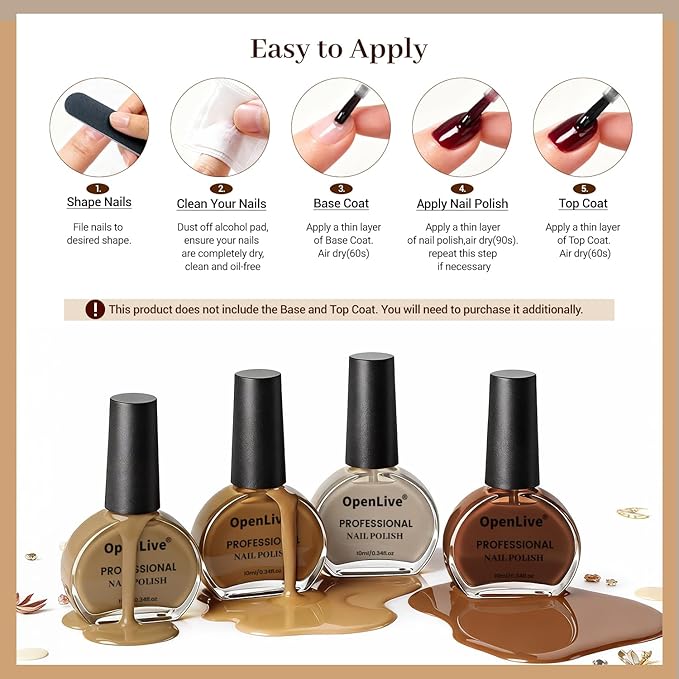 10ml Chocolate Brown Nail Polish Set 6 Colors Fall Winter Mocha Quick Dry Nail Polish Non Gel for Women Girls Gift