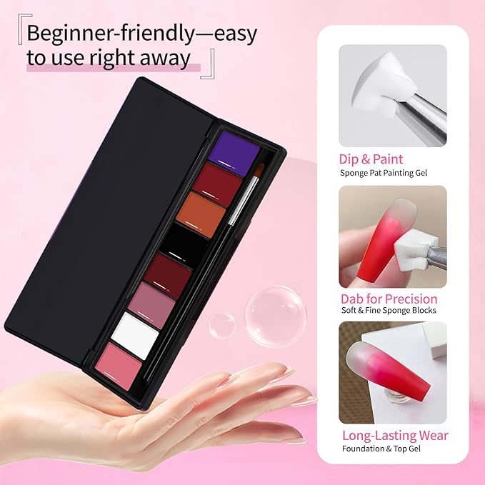 Finger Secret 8 Colors Ombre Gel Pat Nail Polish Set,Ombre Pigment for Nails, Pat Painting Gradient Blooming Gel with 50Pcs Nail Sponges for 4D Gels Nail Art can be Painted in Salon or Home Use