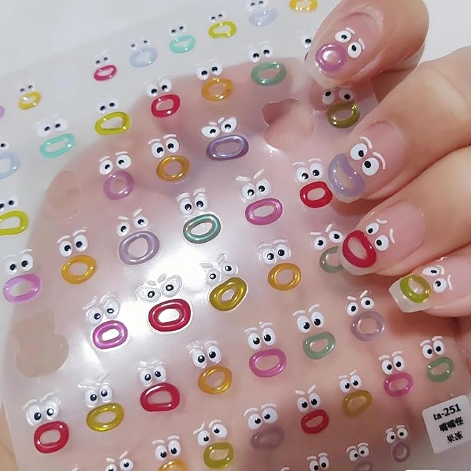 Dedyel Funny Face Nail Stickers Fun Big Lips Cute Cartoon Face Self-Adhesive Nail Stickers for Women Girls Kids Nail Art Decoration
