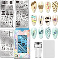 PH PandaHall 3pcs Stationery Nail Stamping Plates Pen Ruler Nails Art Stencils Notebook Scissors Manicures Art Templates Book Study Nails Image Plates for Women DIY Manicure Salon Printing Design