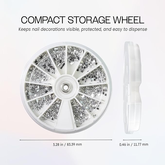 Nail Art Rhinestones Fake Pearl Gems Jewelry Decorations Manicure Wheel (20 Wheels, Silver)