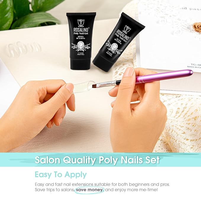 ROSALIND Clear Extension Gel, 2 PCS 1oz/30ml Clear Poly Nail Gel kit Builder Transparent, Nail Thickening Poly Tube Need UV Lamp