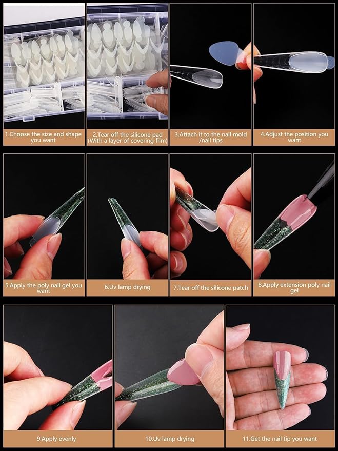 EBANKU 288PCS Poly Extension Gel Dual Nail Form, Stiletto Coffin Acrylic Nail Forms for French Nails, 76PCS Dual Forms French Sticker Silicone Pads, 6 Styles Scale for Manicure Extension
