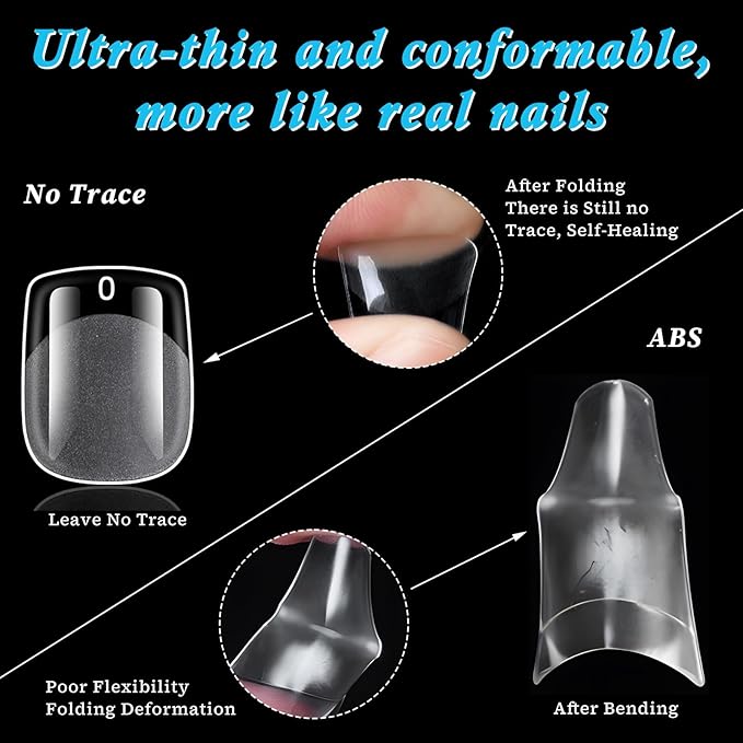 420pc Extra Short Square Gel Nail Tips Clear Fake Nails, XS Clear Press on Nails Short Square Soft Gel Nail Tips Acrylic Nail Full Cover False Nail Artificial Fingernail for Nail Extension Press-ons