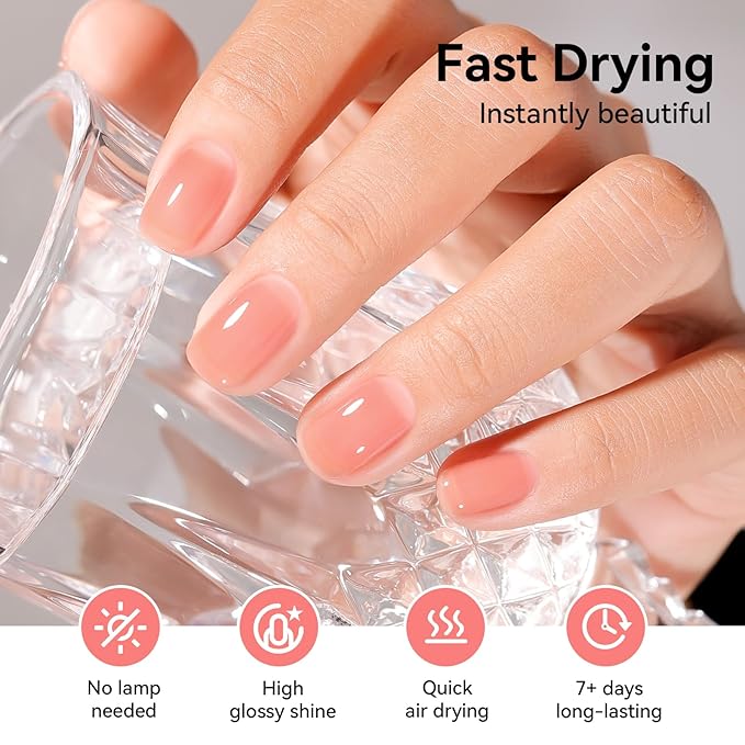 Nude Nail Polish Set 6 Colors Neutral Beige Nude Rose Pink Brown Sheer Pink Jelly Nail Polish, Quick Dry, Non-Toxic, Rich in Castor Oil, Professional Nail Art DIY at Home Gift for Women