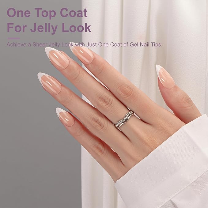Gel French Tip Nails Medium Almond Press on Nails - 300Pcs White Natural Nude Fake Nails Extensions Kit With Pre-applied Tip Primer for Women Girls DIY