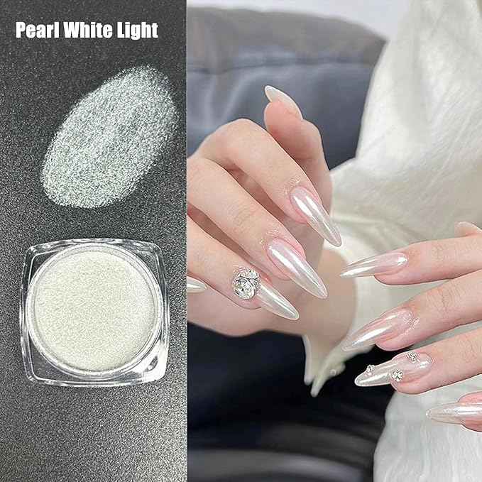 2 Boxes Pearl White Nail Powder - Glazed Donut Chrome Powder for Nails - Pearlescent Iridescent Gel Cromer Nail Powder