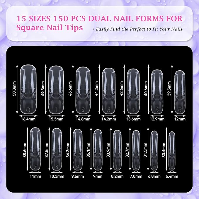 outopen 150pcs Long Curved Coffin Nail Forms Thicken Clear Coffin Shape Nail Mold for Polygel Acrylic Extension Full Cover Fake Press On Nail Molds for Beginners DIY Manicure,15 Sizes