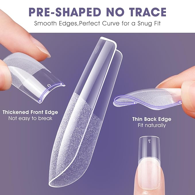 Medium Square Gel Nail Tips:240Pcs Half Matte Soft Clear False Nails Acrylic Square Full Cover Fake Nail Tips for Nail Extension Women Manicure DIY 12 Sizes