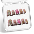 Flower Handmade Press on Nails Short Duck Fake Nails 3D Pink Luxury Floral & Golden Rhinestone Designs Thick Brown Gradient French Tip False Nail Art Full Cover Acrylic Stick on Nails for Women（S)