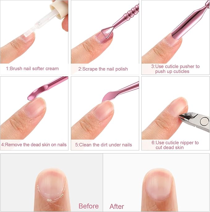 Mudder Acrylic Nail Clippers Kit False Nails Tips Cutter Professional Cuticle Trimmer Nipper Cutter Pusher Remover Stainless Steel Manicure Pedicure Art Tools Set Salon Home(Pink Rose)