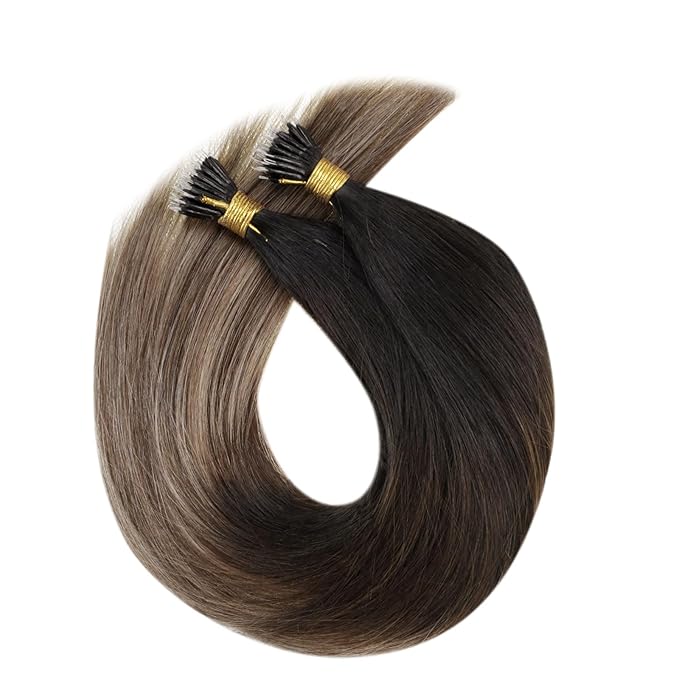 RUNATURE Nano Hair Extensions Human Hair Black Balayage Brown Ombre Blonde Nano Ring Hair Extensions Real Human Hair 18 Inch 50g