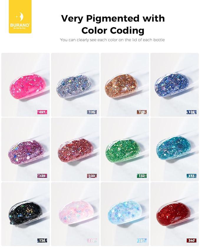 BURANO Poly Nail Gel Set, 12 Colors Nail Poly Nails Extension Gel Kit for Beginner Professional Salon Using Home DIY 15g (kit02, 15g)