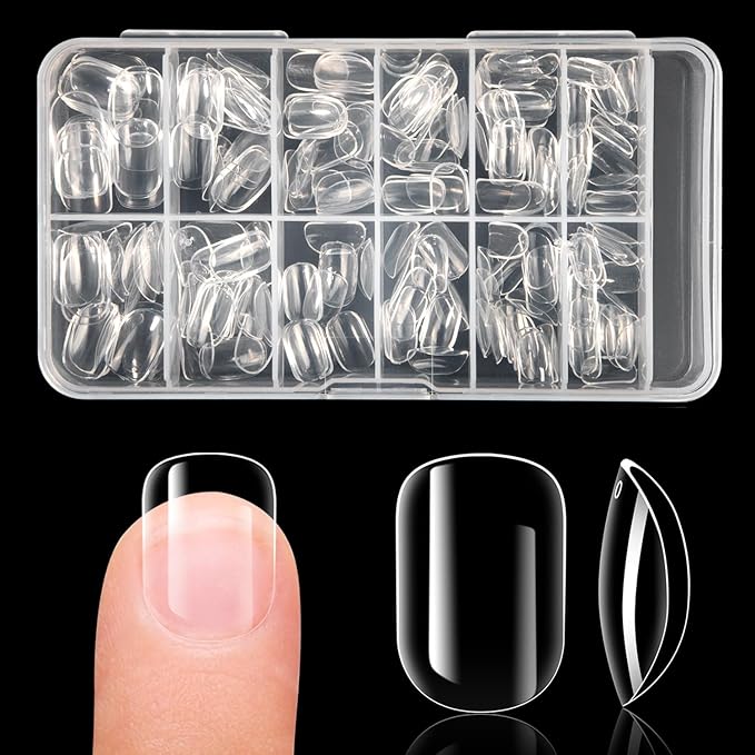 krofaue Kids Fake Nails - Short Oval Clear Nail Tips 240pcs Kids Press On Nails for Little Girls Full Cover Children Fake Nails Decoration 10 Sizes Acrylic Soft Gel Nail Tips (9-12 years old)