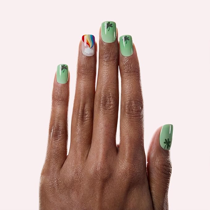 Dashing Diva Magic Press Nail Set - Over The Rainbow - Medium Square Press On Nails - Long Lasting Gel - Lasts Up to 10 Days - St Patrick's Day Gel Set - 4-Piece Manicure Kit with 30 Nails