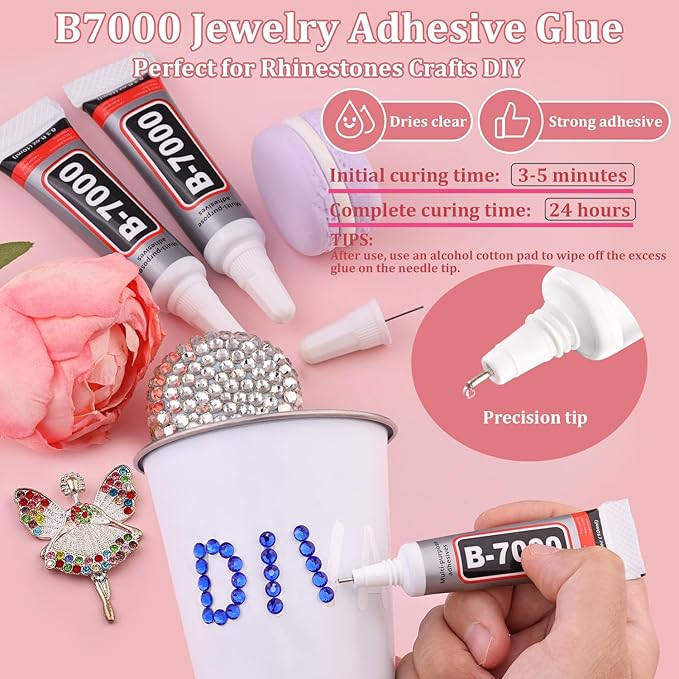 2000PCS SS16/4mm Crystal Rhinestones (Blue/Sapphire) with 2Pcs 10ml B7000 Jewelry Glue, Bedazzling Flatback Glass Rhinestones for Crafting, Gems Diomand Charms for Tumbler Shoes Clothing Mugs Nail Art