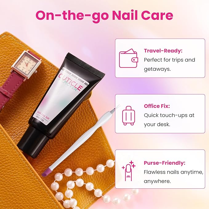 Cuticle Remover Kit - Portable Nail Care Set with Cuticle Remover Cream and Dual-Ended Cuticle Pusher, Easy Manicure Tool Kit for Women Manicure at Home & Travel