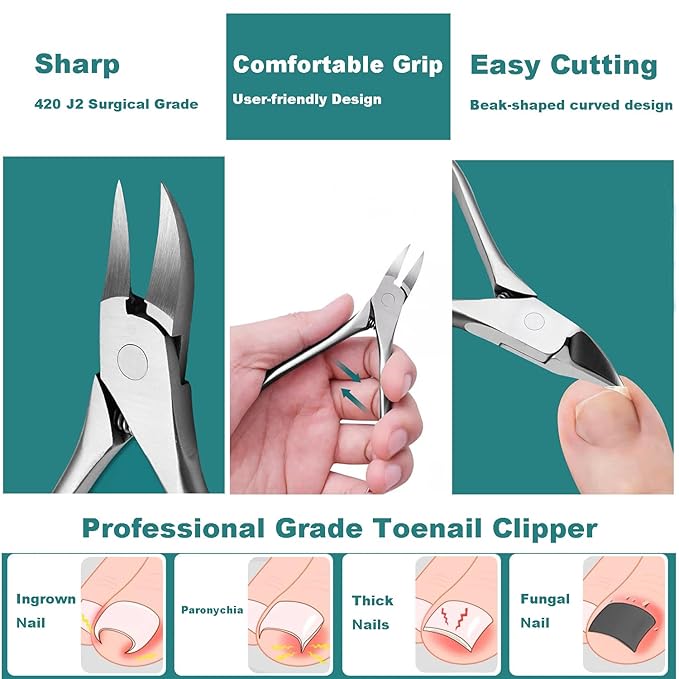Ingrown Toenail Removal Kit, Pedicure Tools Kit Professional Knife Set Stainless Steel Ingrown Toenail Tool Foot Care Tools Nail Cuticle Remover (5 Pcs Set)