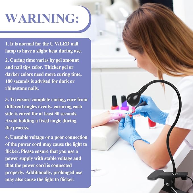 SAVILAND UV Nail Lamp: Gooseneck LED Nail Flash Cure Lamp for Nails lampara uv/led para uñas de gel with Securing Clip LED Flash Cure Light Manicure Home DIY UV Light for Gel Polish Nail Lamp