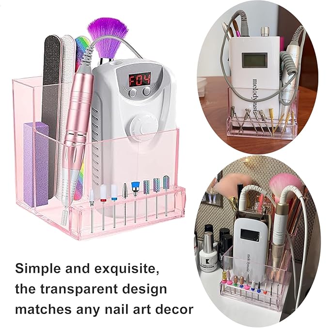 Mini Nail Drill Machine & Storage Box, Professional Nail Art Polishing Grinding Drill Bit Holder Display Organizer