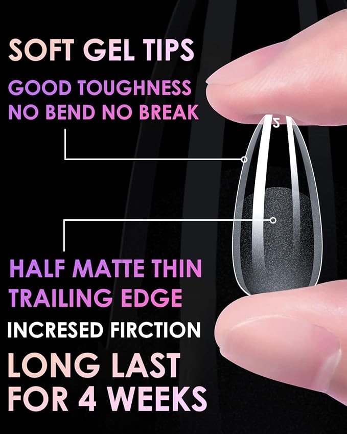 Soft Gel Nail Tips Medium Almond, 120PCS Pre Buff Full Cover Nail Extenison Tips Half Matte Gel Nail Tips BORNBYME