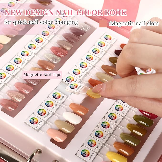 ANGNYA Magnetic Nail Swatch Book, 192 Nail Color Book Leather Nail Sample Display Book with192 Magnetic Tips&1-240 Number Labels, Perfect for Professional Salon Nail Art Color Chart & Practice Stand