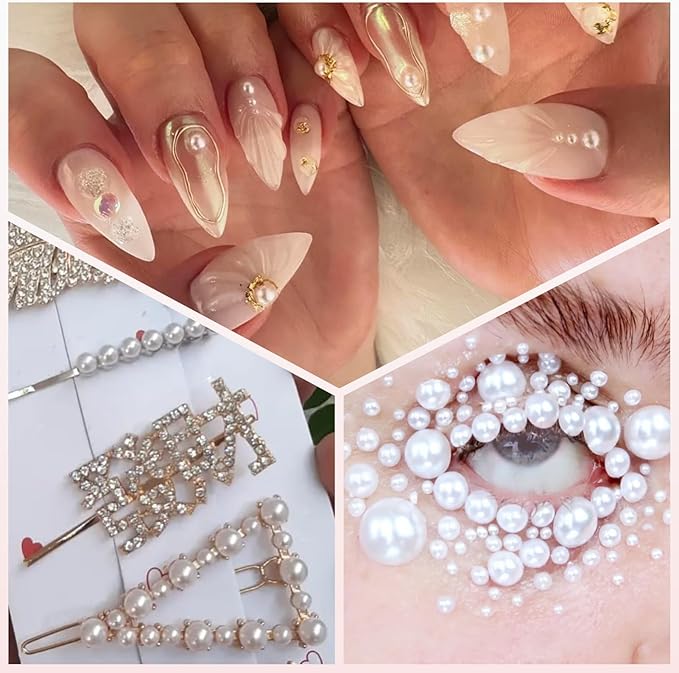 17000 Pcs Flat Back Pearls for Crafting with B7000 Glue White Half Pearl Beads for Jewelry Making Beads for Nails Party Face Clothes Shoe Balloon Birthday Decorations Cup DIY 2/3/4/5/6/8mm