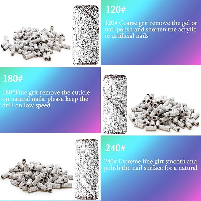 100pcs Nail Drill Bits Small Sanding Bands with Upgrade 3.1mm Mandrel Bit,180 Fine Grit Nail File Sanding Bands for Acrylic Nails Gel Removing Shaping Manicures and Pedicure(Zebra, 180 Grit)
