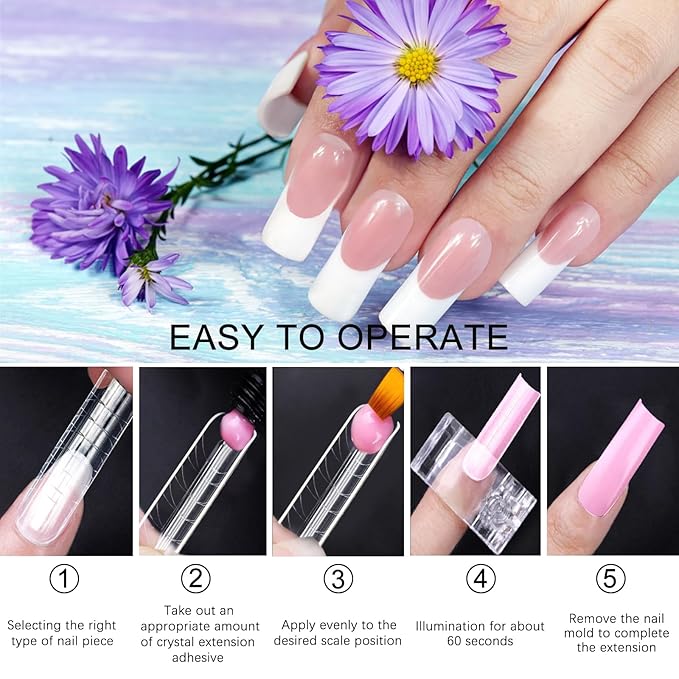120 Pcs Poly Extension Gel Dual Nail Forms With Scale Builder Coffin Nail for Gel Manicure Art Design Salon DIY at Home (Long U-Shaped Thickened Dual Forms Set)
