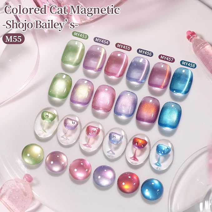 Born Pretty Spring Summer Cat Magnetic Eye Gel Nail Polish Shimmer Glitter Crystal Jelly Pink Green Blue Translucent Magnetic Gel Polish Soak Off Nail Art Gift for Women