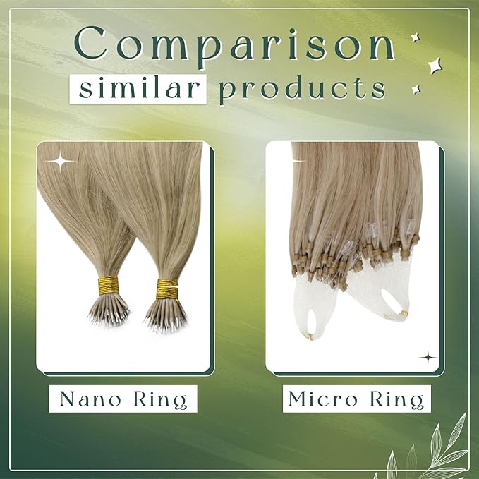 RUNATURE Blonde Highlights Nano Hair Extensions Human Hair, 18 Inch 50G 50S, Golden Blonde Highlight Ash Blonde, Soft Straight Hair, Cold Fusion, Can Be Styled #16P22
