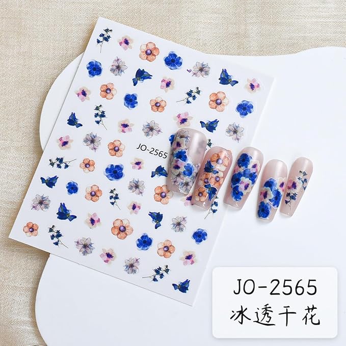 Spring Flower Nail Art Stickers Decals 3D Self-Adhesive Colorful Peach Floral Design Nail Stickers Lavender Carnation Nail Decals Spring Summer Nail Supplies for Women DIY Manicure 6Sheets…