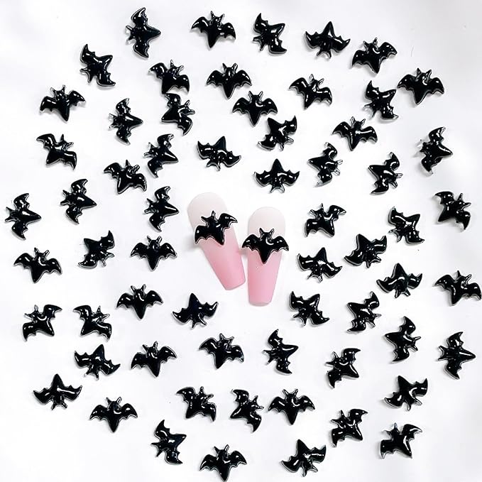 100Pcs Black Halloween Miniature Bats Nail Art Charms Cartoon 3D Tiny Resin Bats Nail Art Rhinestones Flat Back Cute Small Nail Jewelry Charms Mini Bats Nail Rhinestone Diamonds for Nails Crafts Decor