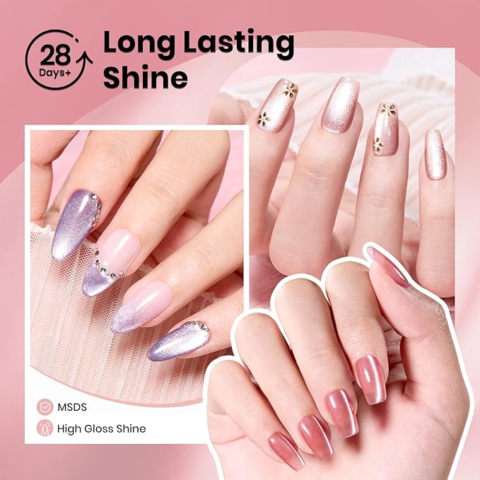 Beetles Gel Polish Soft Beam Cat Eye Gel Nail Polish Set - 6 Colors Nude Pink Brown Purple Glitter Gel Nail Kit Magnetic Shine Soak Off UV Winter Salon DIY Manicure Gift for Women