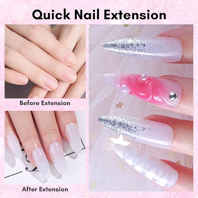 Makartt Poly Nail Gel Hema-Free Milky White 50ML Gel Builder for Natural-Looking Nail Strengthener 3D Diy Hard Gel Manicures Nail Art Home Salon-Wips of White