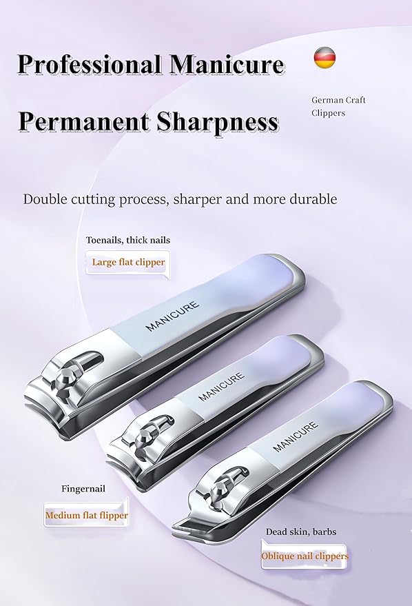 4 Pcs Manicure Set Stainless Steel Nail Clippers, Beauty Tool Portable Set Professional Grooming Kits, Travel Nail Kit for Men and Women (Gradient Purple)