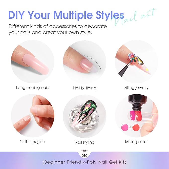 ROSALIND 28 Colors Poly Nail Gel Kit with Mini Lamp Clear Neon Christmas Poly Nail Gel Starter Kit for Beginners Halloween All Seasons Classic Colors with Everything
