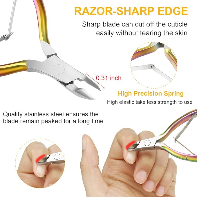 Mudder Acrylic Nail Clippers Kit False Nails Tips Cutter Professional Cuticle Trimmer Nipper Cutter Pusher Remover Stainless Steel Manicure Pedicure Art Tools Set Salon Home(Rainbow Color)